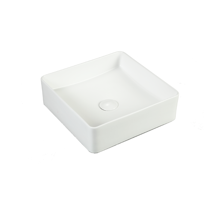 Modern square white ceramic bathroom vanity basin, minimalist Secasa Home design