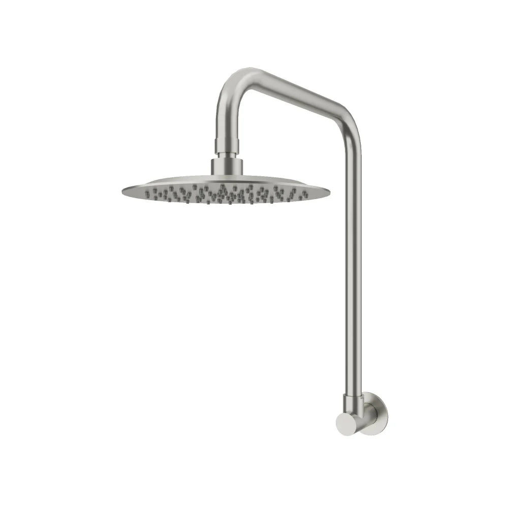Brushed Stainless Steel AMOZA 200mm Overhead Shower Set on a white background