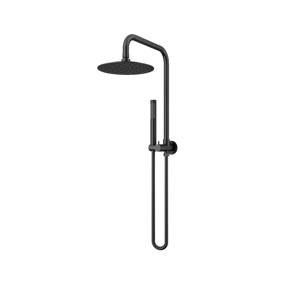 Matt Black AMOZA 200mm Round Twin Shower Set on a white background