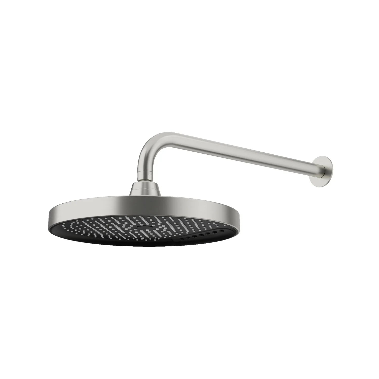 Brushed Stainless Steel AMOZA 300mm Dual Function Shower Arm & Head on a white background