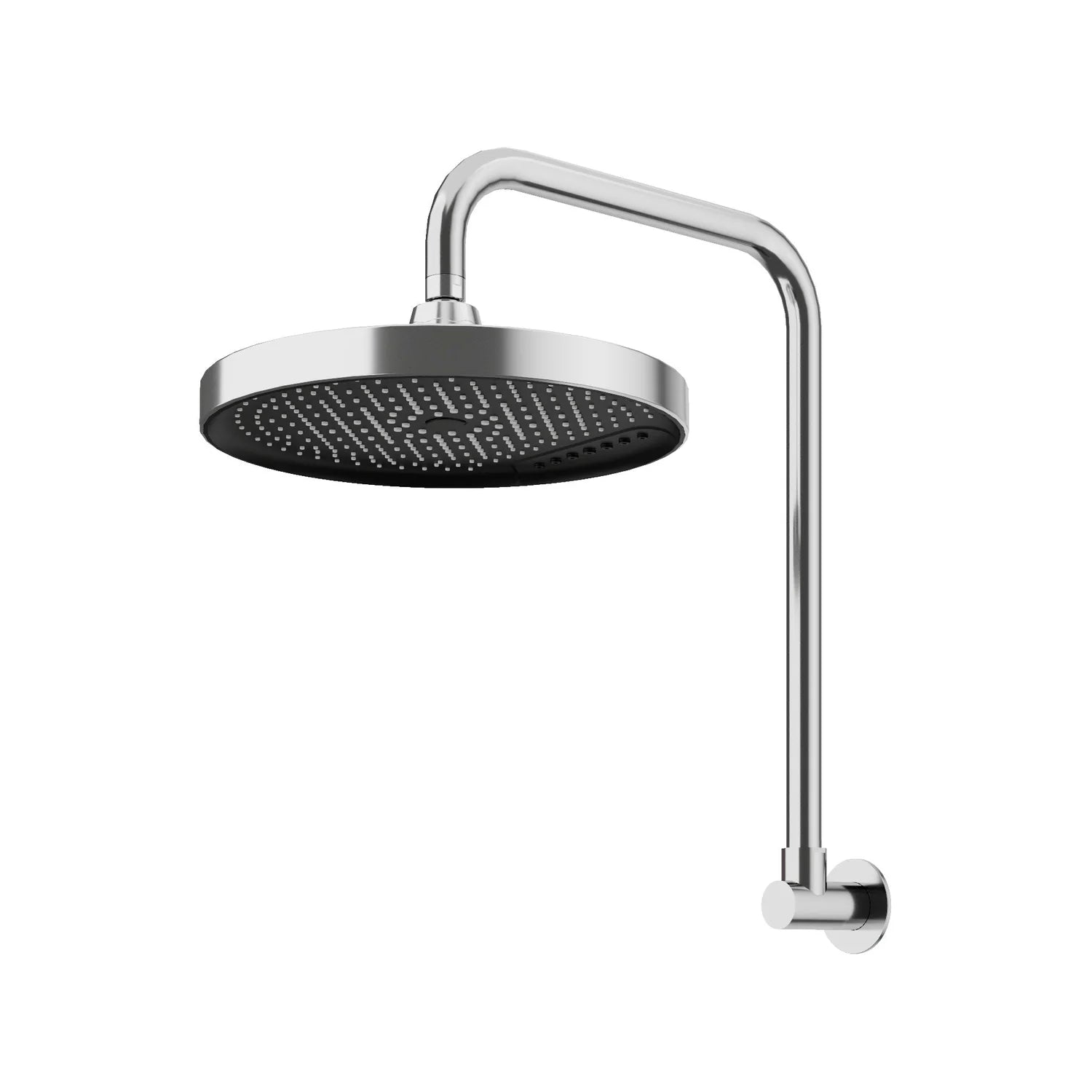 Chrome shower head with arm on a white backgrouChrome AMOZA 300mm Gooseneck Arm Shower Set WELS S18939 nd