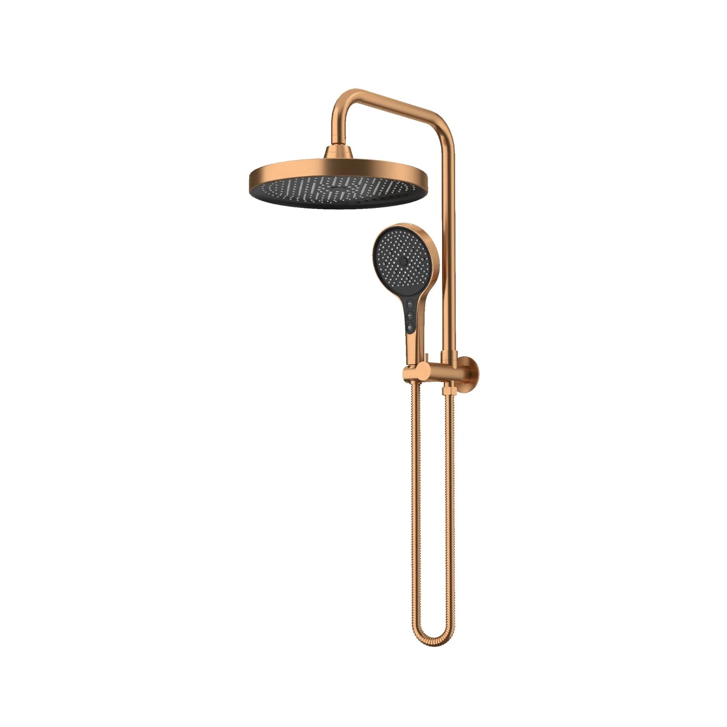 Brushed Copper AMOZA 300mm Twin Shower Set on a white background
