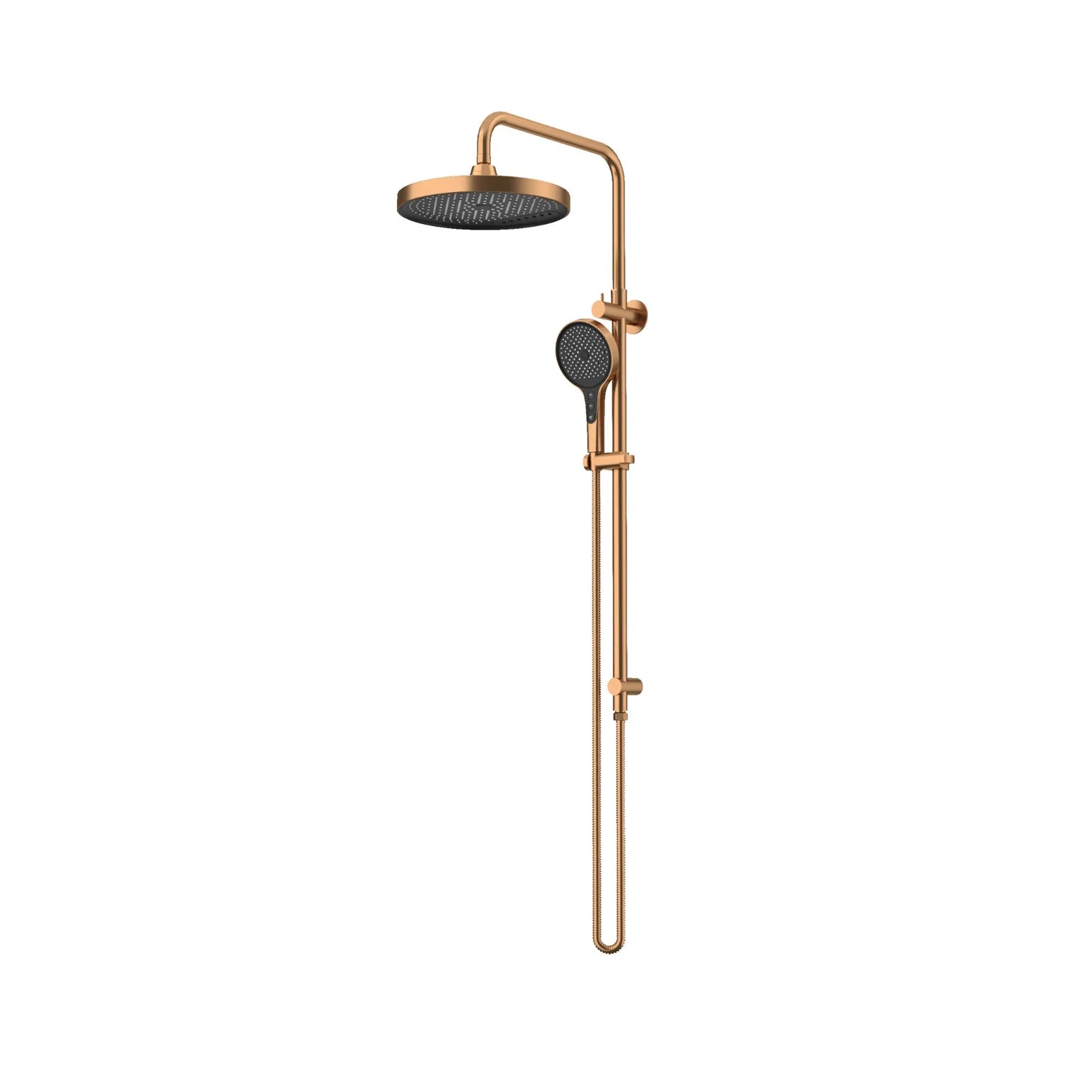 Brushed Copper AMOZA 300mm Wall Shower Arm & Head Set on a white background