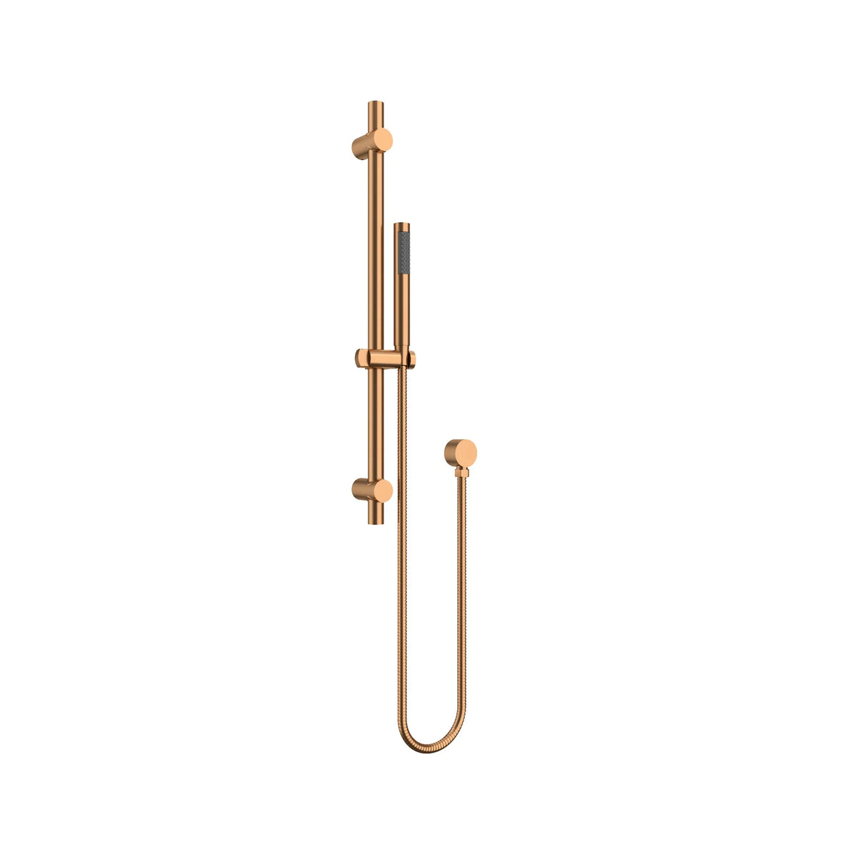Wall-mounted AMOZA 5-function hand shower set with adjustable slide rail and stainless steel hose in Brushed Copper