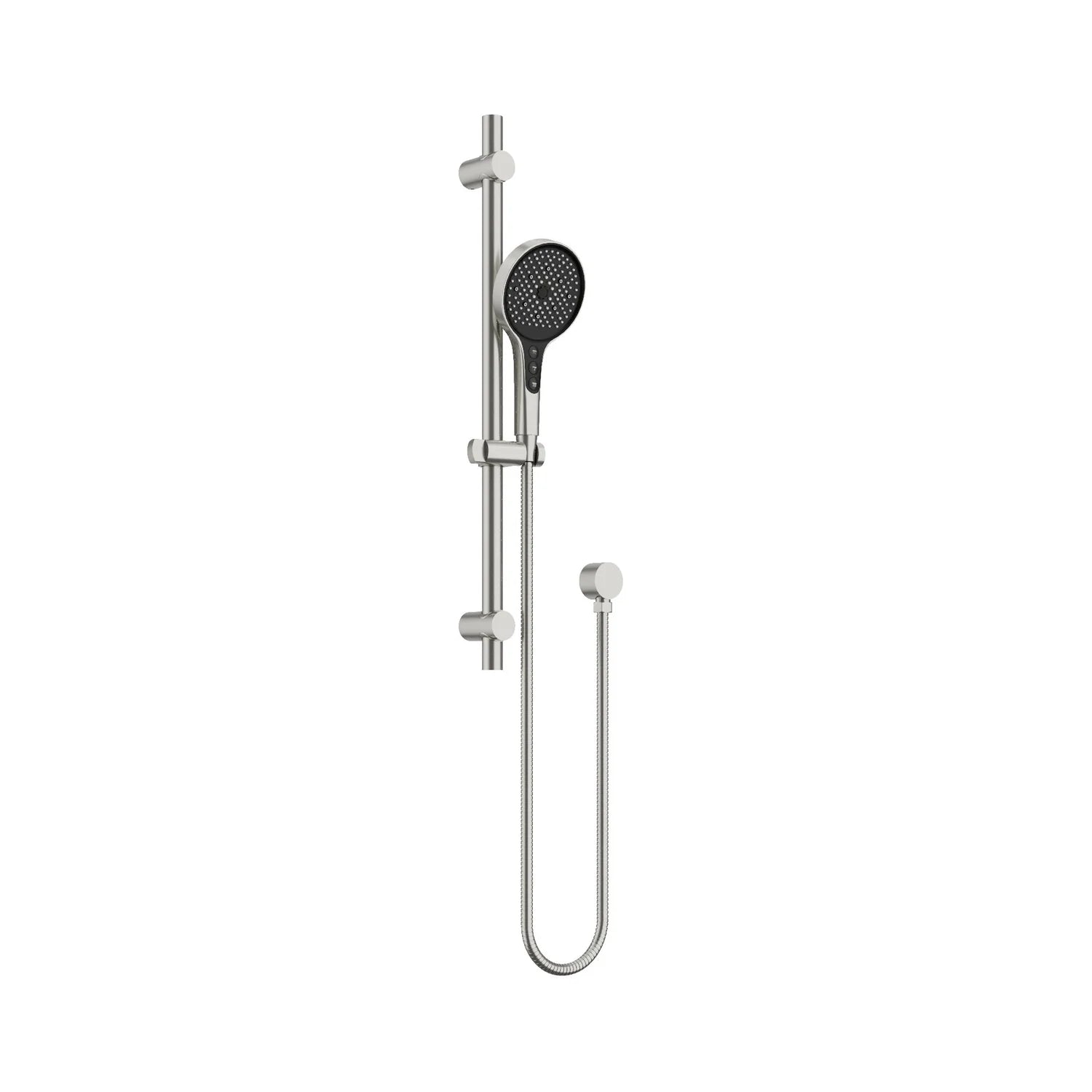 Brushed Stainless Steel AMOZA Hand Shower Slide Rail Set on a white background