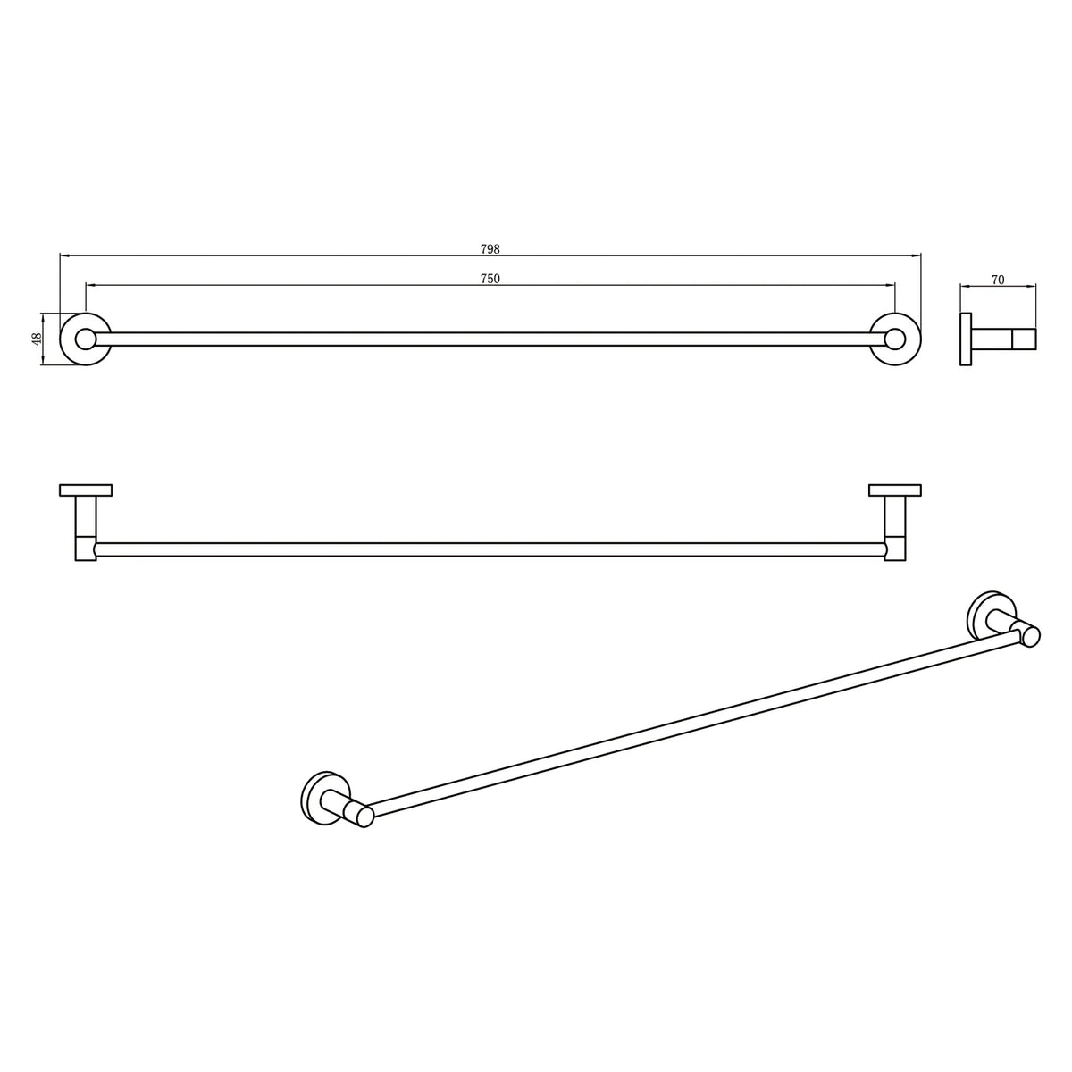 Amoza 800mm Single Towel Rail | #304 Stainless Steel Cut to Size
