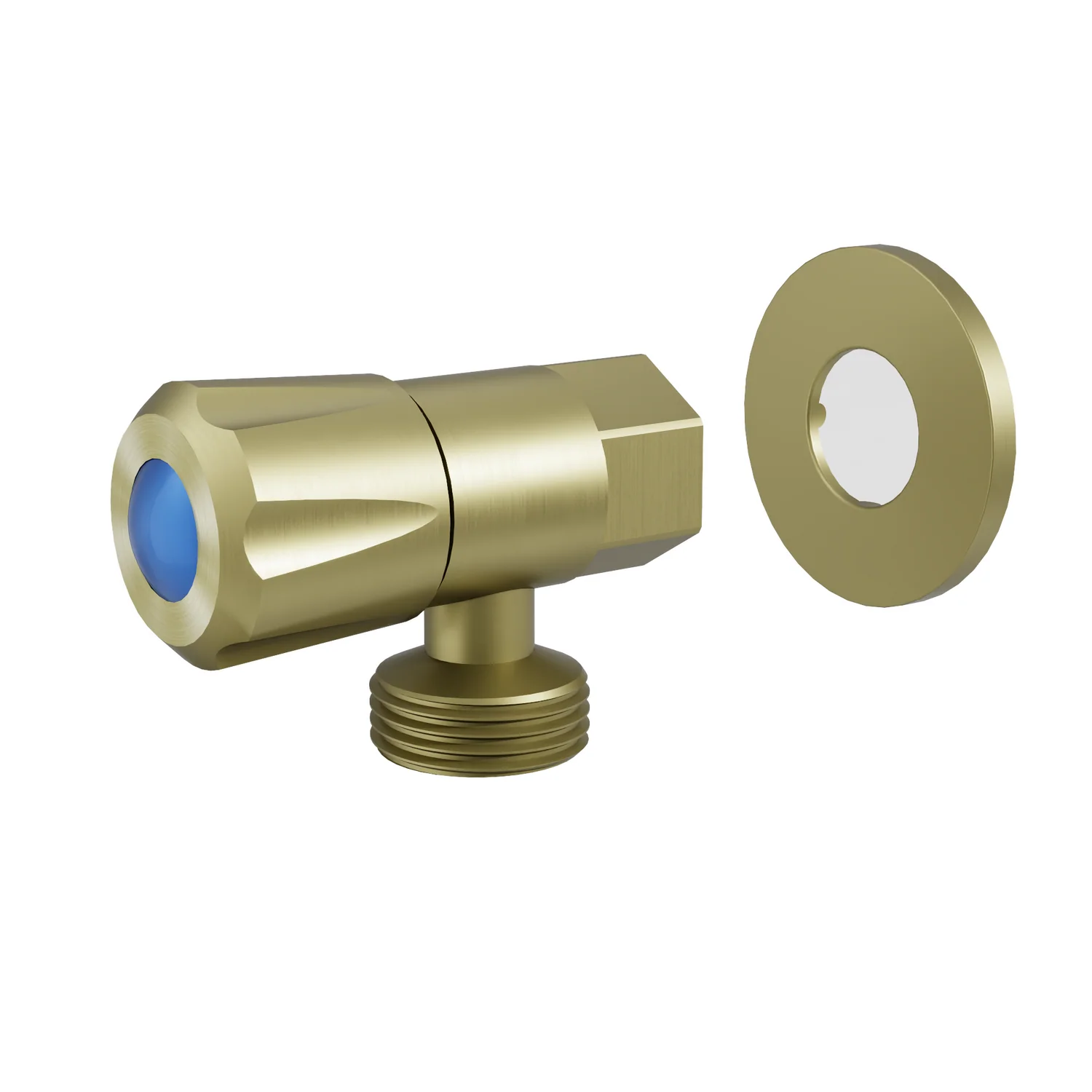 Brushed Gold AMOZA Mini Tap  with cover plate on a white background