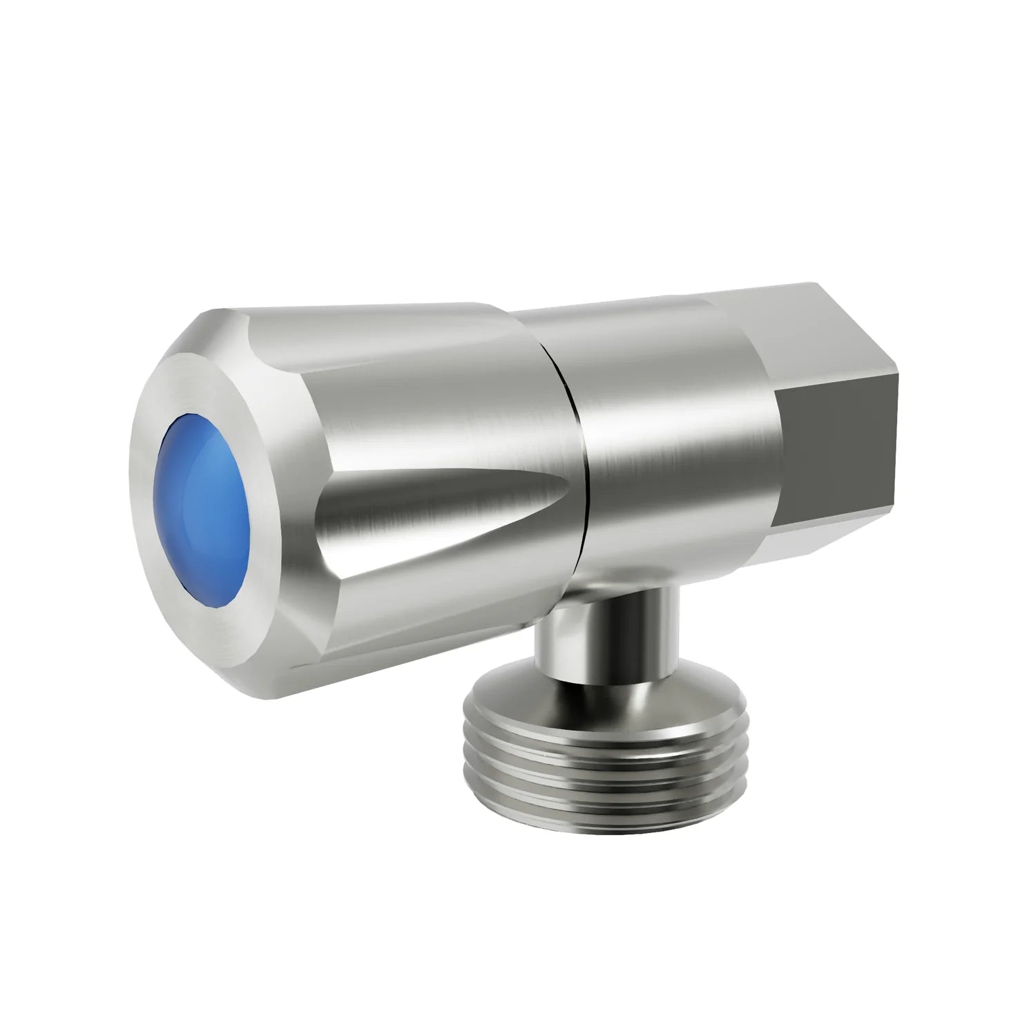 Brushed Stainless Steel AMOZA DN15 Mini 1/4 Turn Stop Tap on a white background