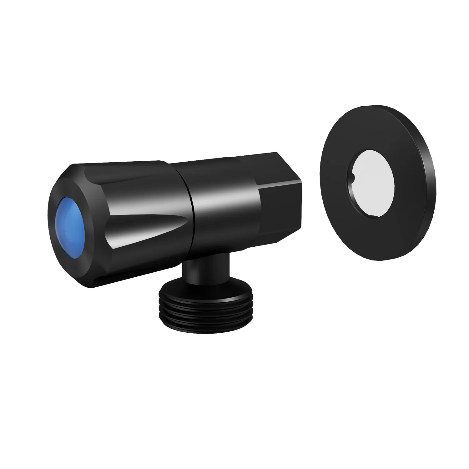 Matt Black AMOZA Mini 1/4 Turn Washing Machine Tap with cover plate  on a white background