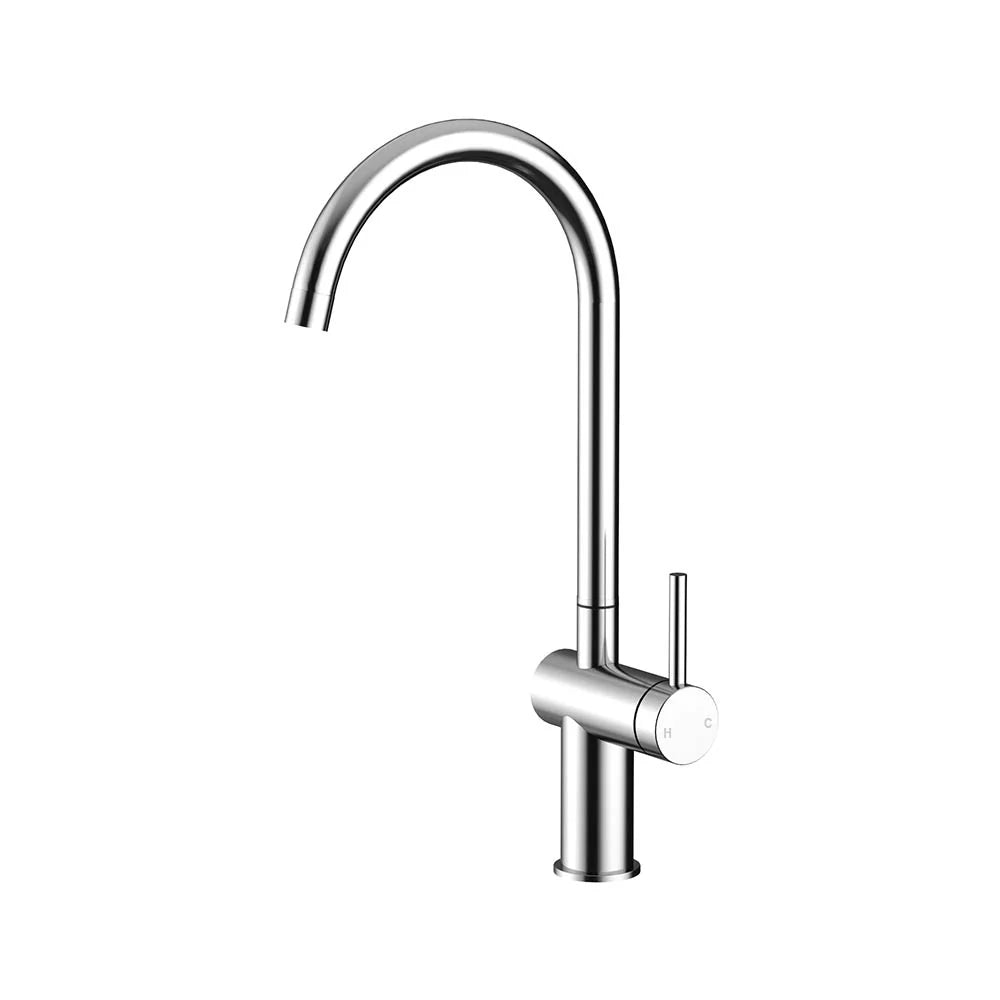 Chrome AMOZA Gooseneck Sink Mixer WELS 4 Star on a white background