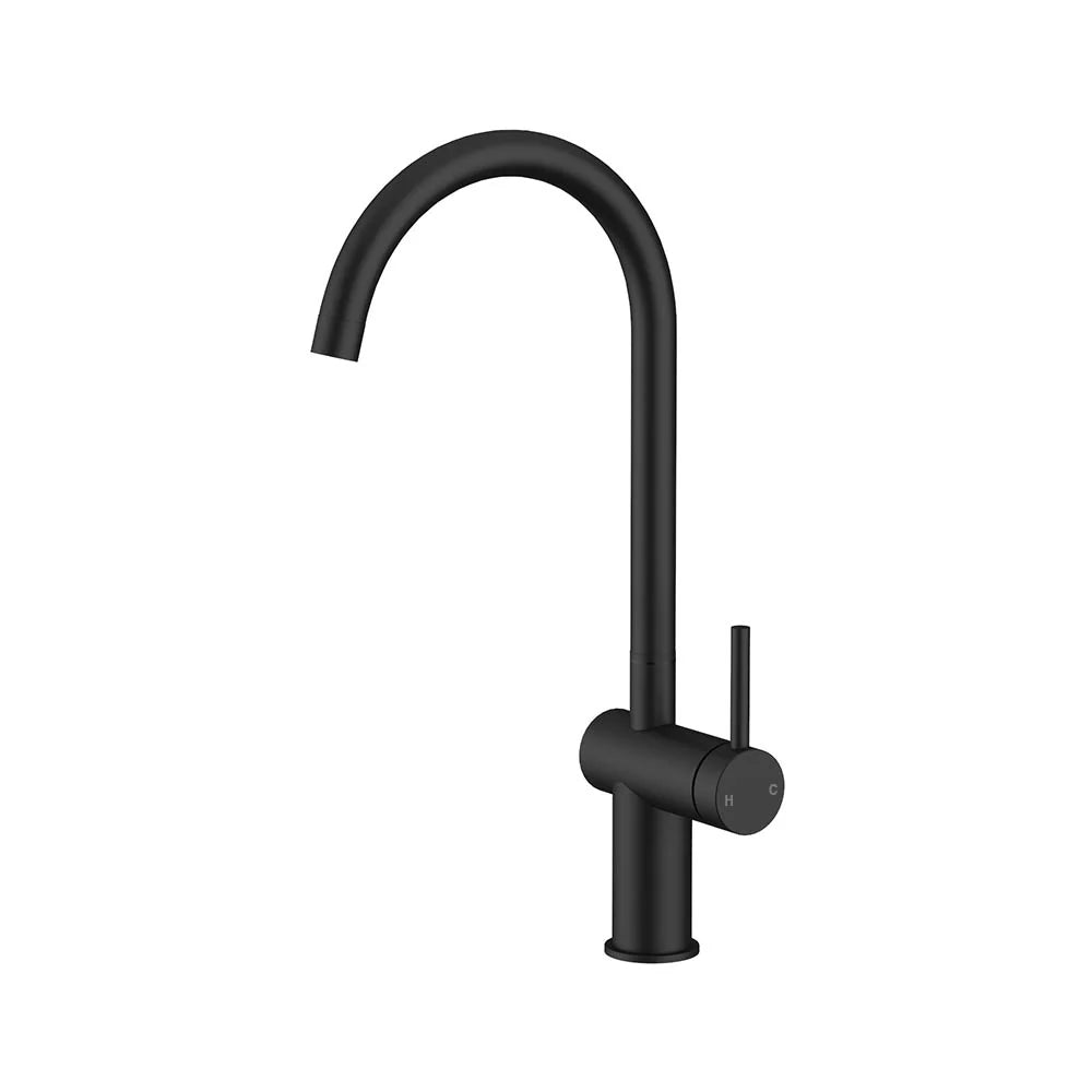 Matt Black AMOZA Gooseneck Kitchen Mixer Tap on a white background