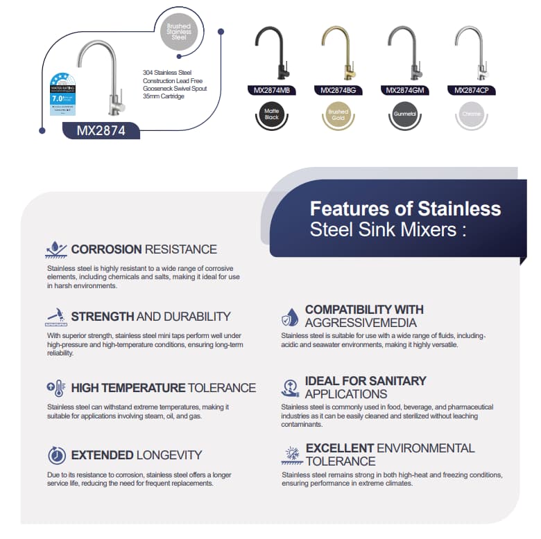 Features of AMOZA Stainless Steel Sink Mixers: Corrosion Resistance, Strength, Lead Free, Extended Longevity