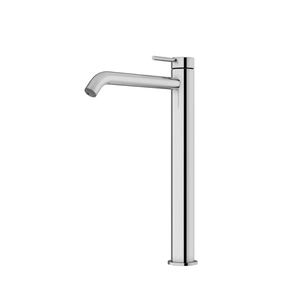 Amoza MX8674CP Chrome High Rise Curved Basin Mixer. Features high spout clearance and elegant curved design.