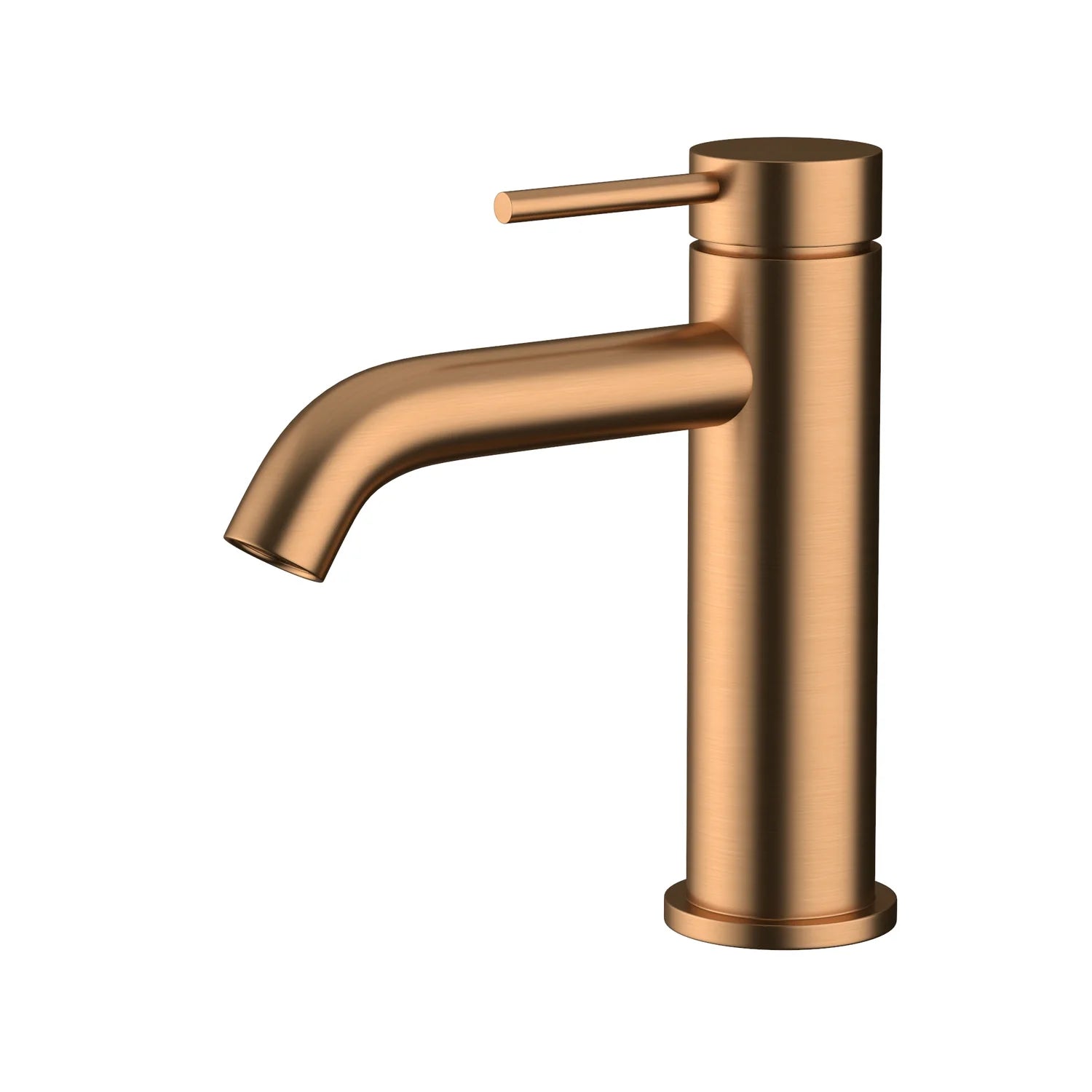 Amoza MX8675bc Brushed Copper 304 Stainless Steel Standard Basin Mixer with curved spout. Ideal for drop-in basins.