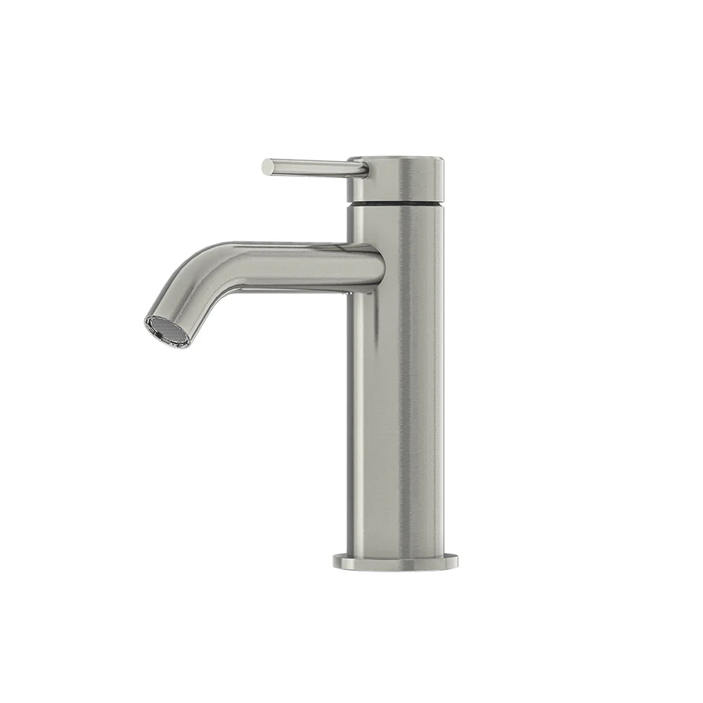 Amoza MX8675SS Brushed Stainless Steel Standard Curved Basin Mixer. Lead-free 304 SS, corrosion-resistant.