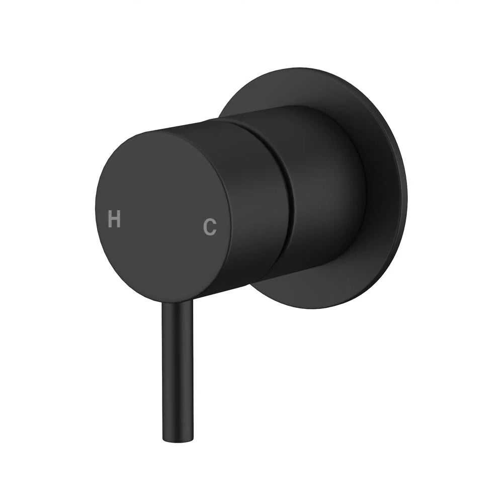 Amoza MX8678MB Matt Black 304 SS Wall Mixer Body. Features 50mm Pin Lever, 60mm Cover Plate, and Installation Box.