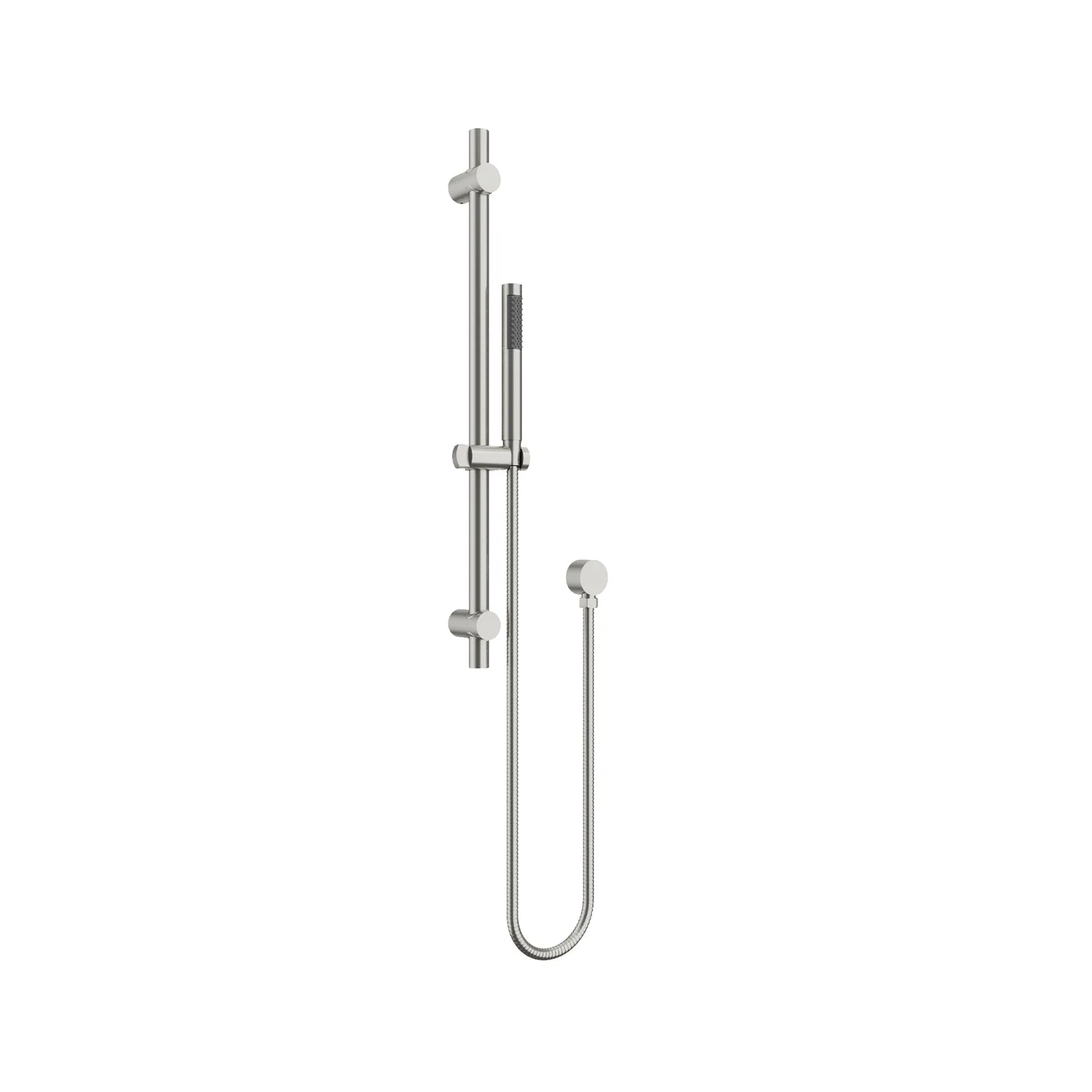 Brushed Stainless Steel AMOZA 5-Function Pencil Hand Shower Slide Rail Set on a white background