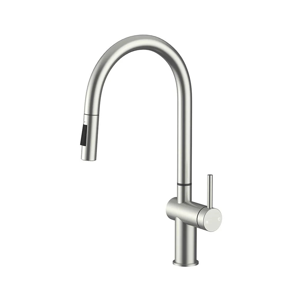 Brushed Stainless Steel AMOZA Pull-Out Kitchen Mixer SS 304 on a white background