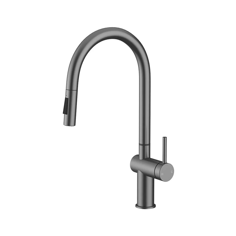 Gun Metal AMOZA Pull-Out Sink Mixer Tap 15 Year Warranty on a white background
