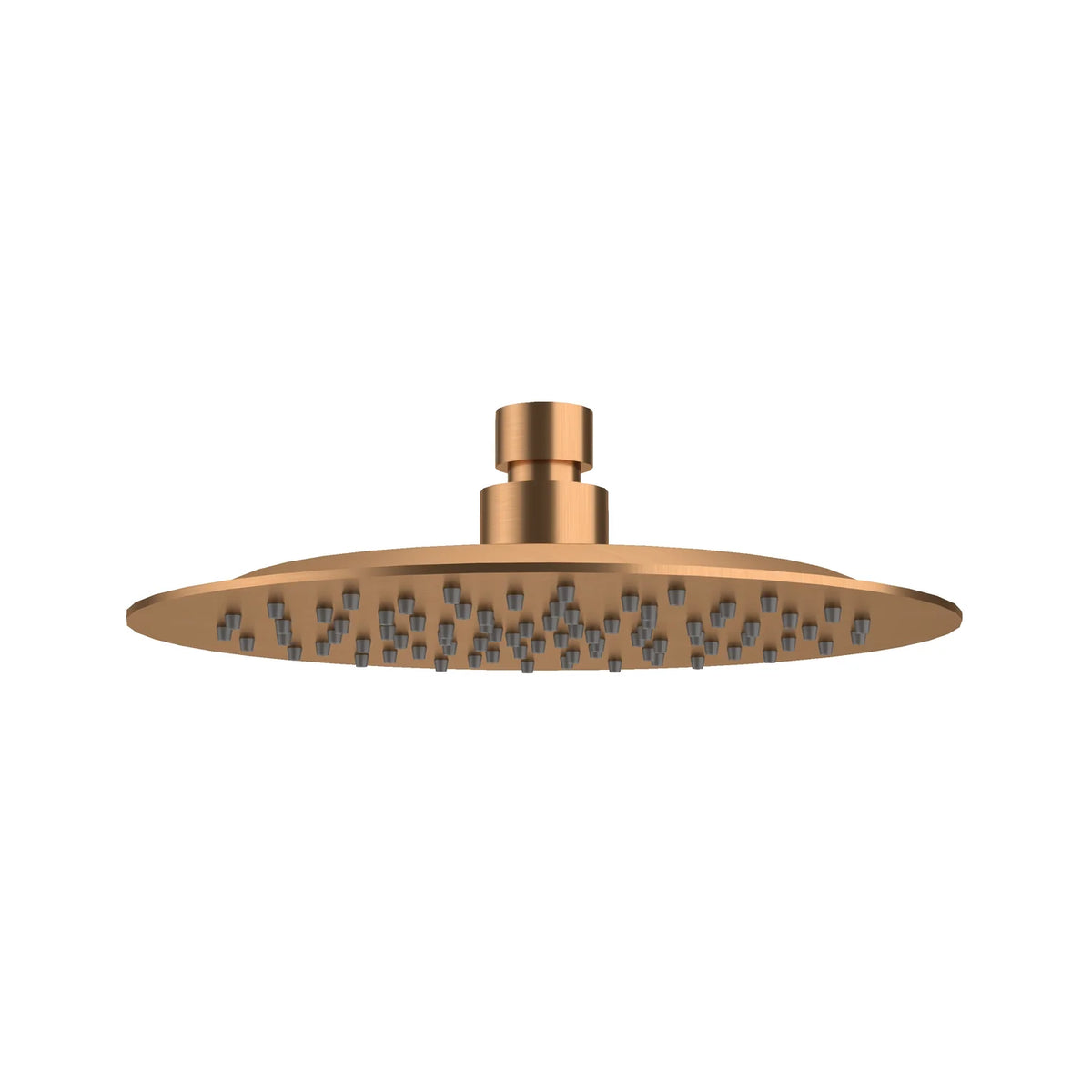 AMOZA ultra-thin round rainfall shower head mounted in Brushed Copper, made from premium 304 stainless steel