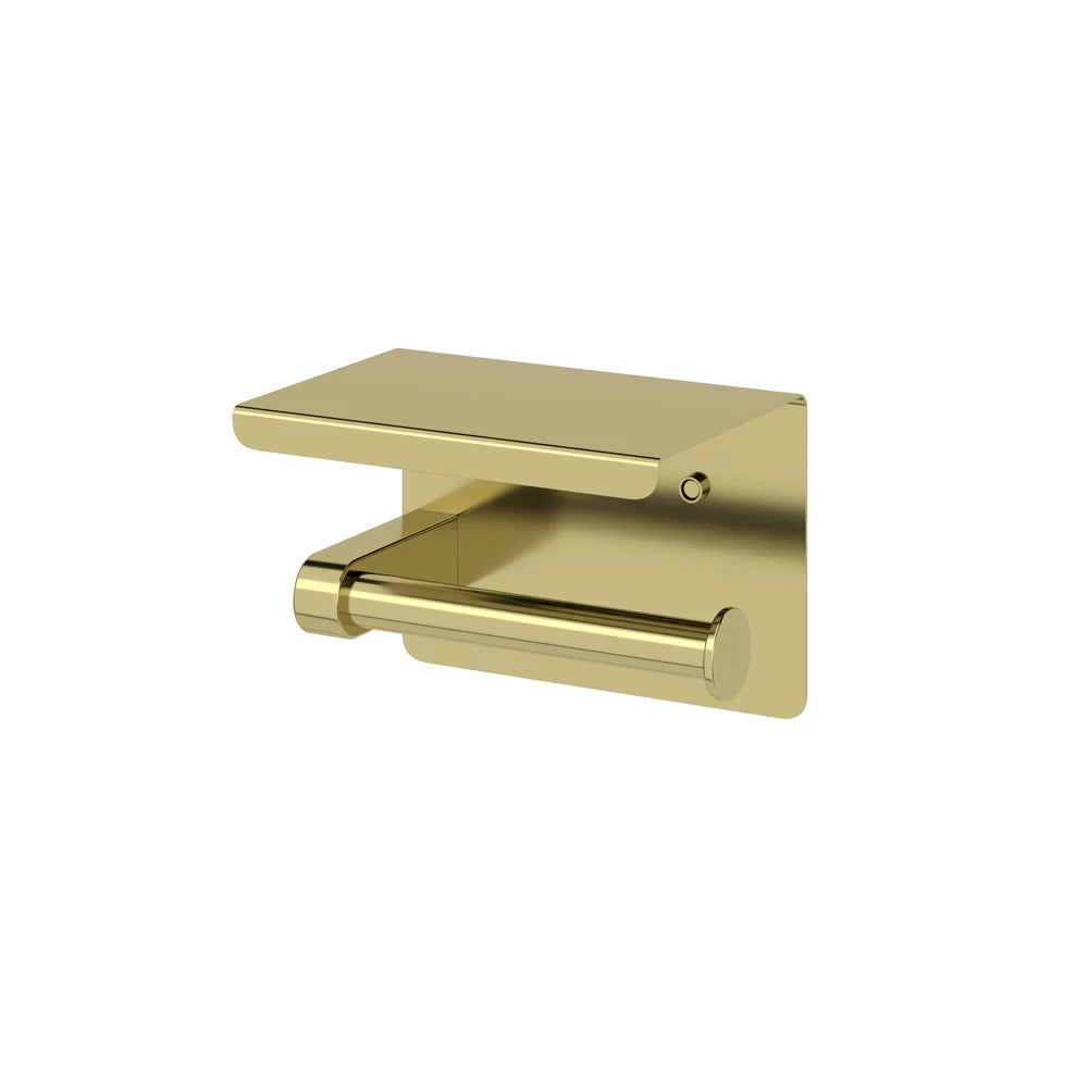 Amoza 2-in-1 Toilet Roll Holder with Shelf in Brushed Gold finish - SKU AM-AC205BG - Luxury stainless steel bathroom accessories