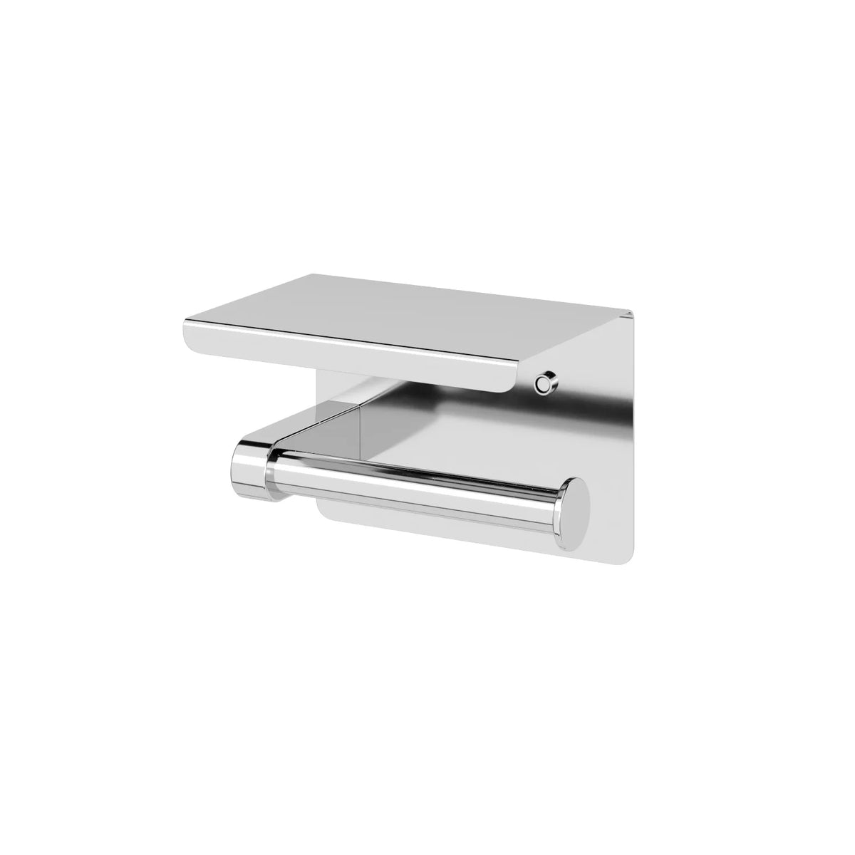 Amoza 2-in-1 Toilet Roll Holder with Shelf in Chrome finish - SKU AM-AC205CP - Stainless steel bathroom paper dispenser with storage shelf
