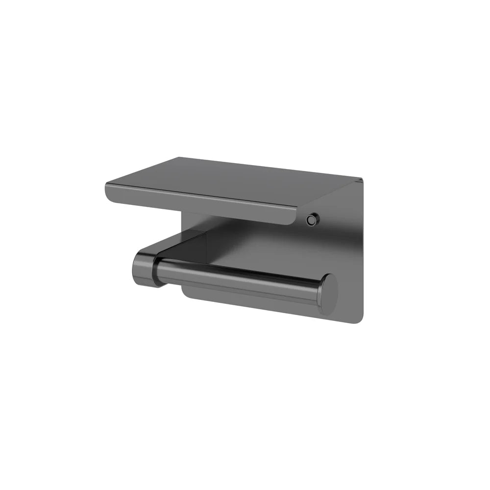 Amoza 2-in-1 Toilet Roll Holder with Shelf in Gunmetal finish - SKU AM-AC205GM - Dark metallic minimalist bathroom tissue shelf