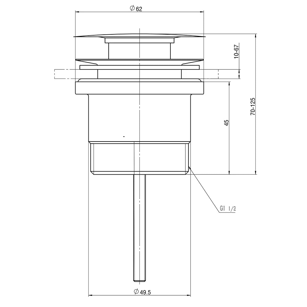 Technical dimension diagram for Amoza DN32/40 Universal Pop Up Waste W370 series