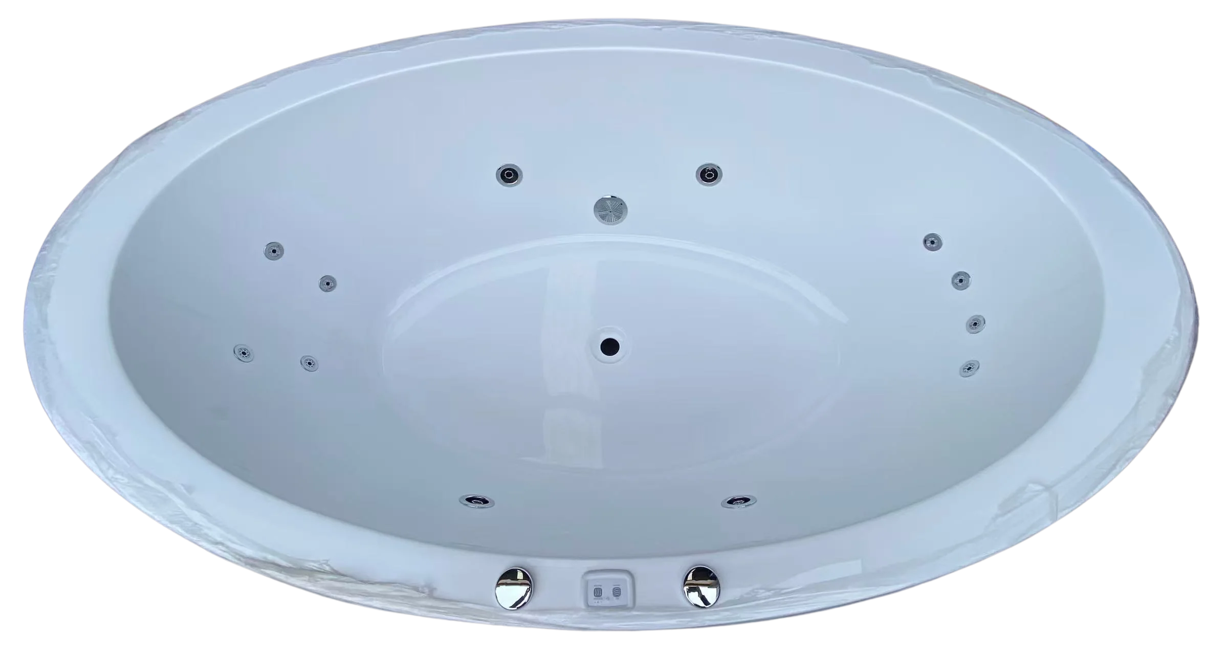 Detail view of the 12 hydrotherapy jets and control options (Touch Pad/Remote) on the Aplauso Spa Bathtub.