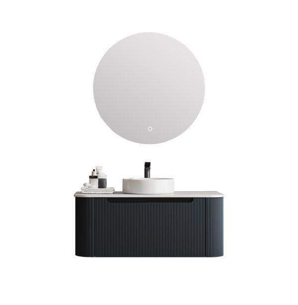 MERCIO Rome Matt Black Fluted Curved Wall-Hung Vanity 600-1500mm