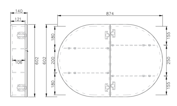RIVA London Oval 870×600mm Shaving Cabinet l Matt Black/Matt White