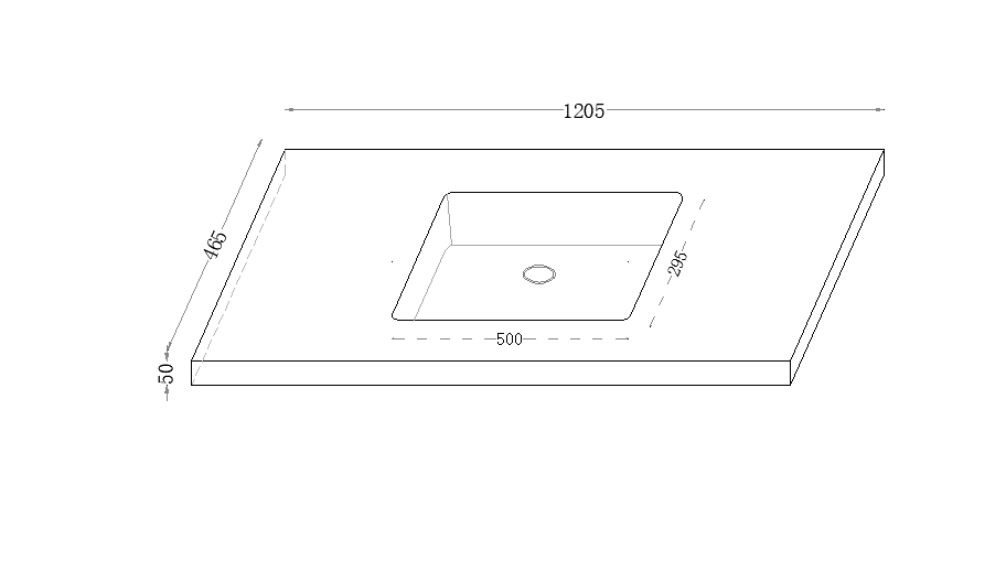 1200mm Single Basin Sintered Stone Vanity Top dimensions with no tap hole