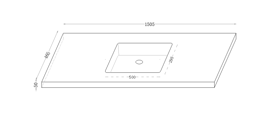 1500mm Single Basin Sintered Stone Vanity Top dimensions with no tap hole