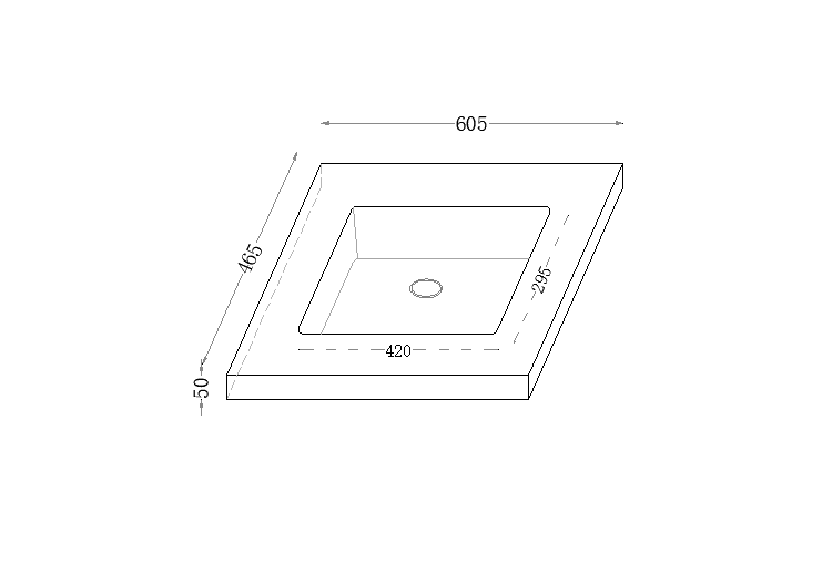 Technical drawing for Blanco 600mm Sintered Stone Vanity Top with no tap hole