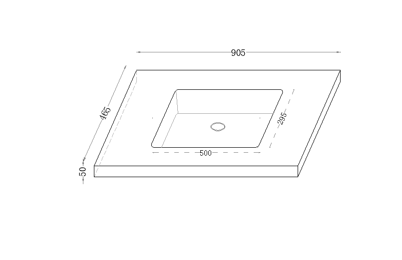 Technical drawing for Blanco 900mm Sintered Stone Vanity Top with no tap hole