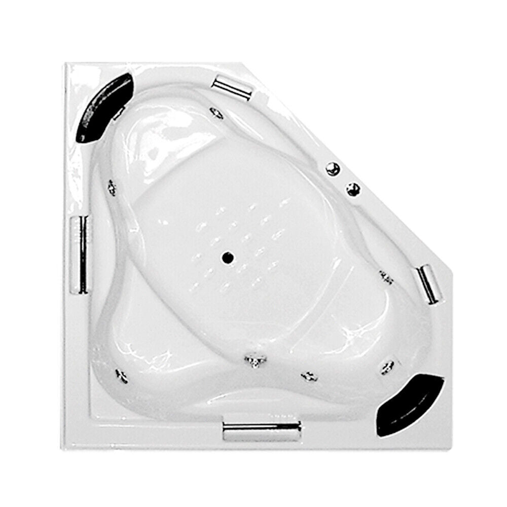 Broadway Alcazar 1510mm Gloss White Corner Drop-in Spa Bathtub with 16 hydrotherapy jets.