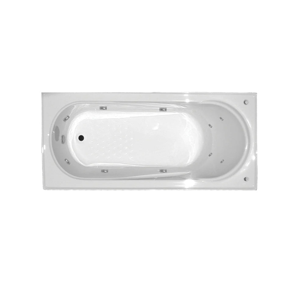 Broadway Allura Gloss White Drop-in Rectangular Spa Bathtub (1530mm to 1800mm) with multiple jet options.