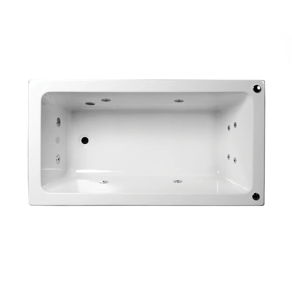 Broadway Alpha Gloss White Drop-in Rectangular Spa Bathtub with optional 6, 10, or 12 hydrotherapy jets.