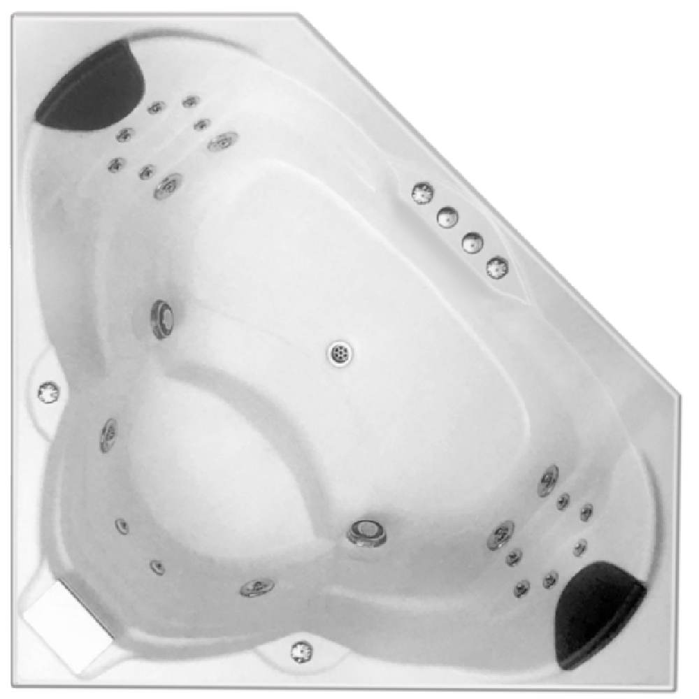 Broadway Cordoba 1530mm Gloss White Corner Drop-in Spa Bathtub offering 20 hydrotherapy jets.