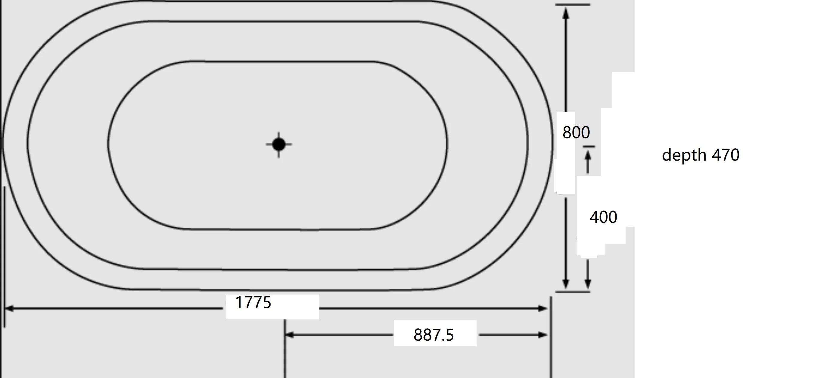 Technical diagram showing all dimensions and plumbing specifications for the Broadway Estella 1775mm Drop-in Spa Bathtub.