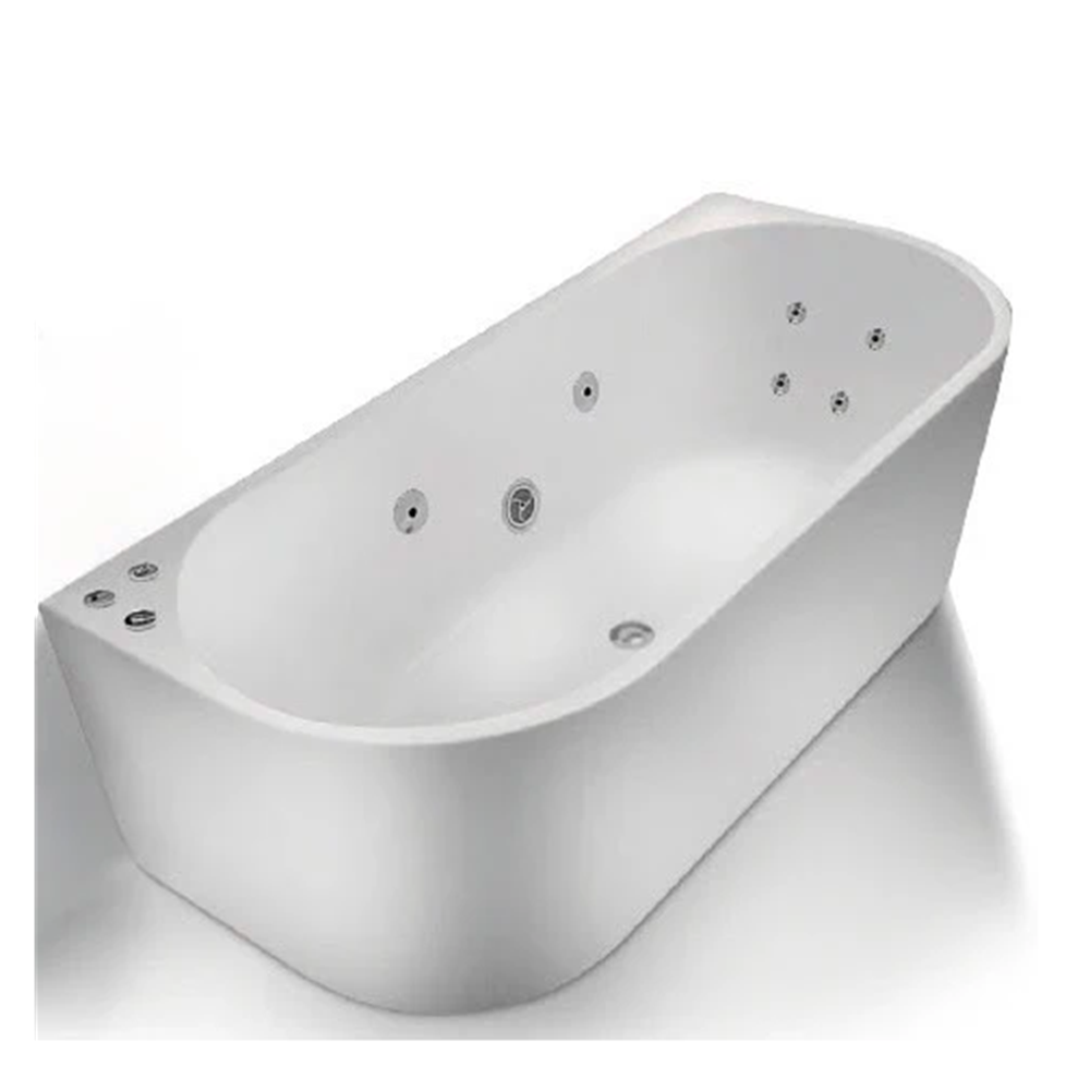 Broadway FS36 Gloss White Back to Wall Spa Bath with 10 Hydrotherapy Jets (1700mm size).