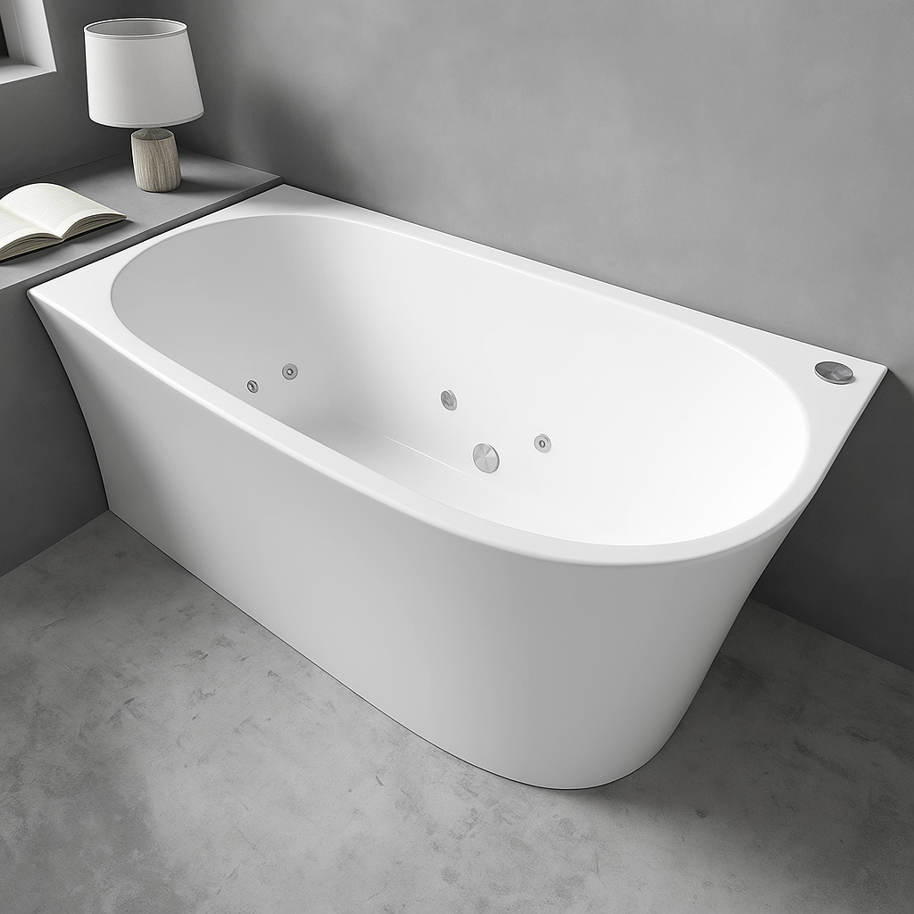 Broadway FS7 1700mm Gloss White Back to Wall Freestanding Left Corner Spa Bath with 10 hydrotherapy jets.