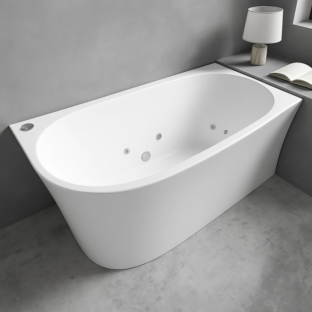 Broadway FS7 1500mm Gloss White Back to Wall Right Corner Freestanding Spa Bath, a space-saving design