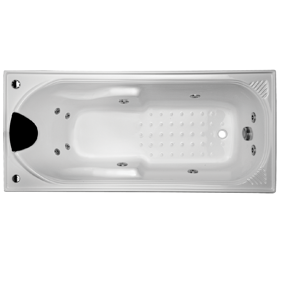 Broadway Isabella Gloss White Drop-in Rectangular Spa Bathtub (1530mm to 1800mm) with multiple jet options.