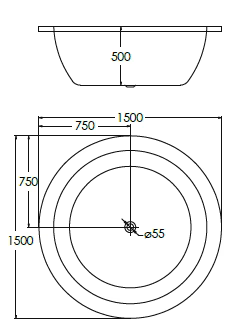 Broadway Lucena Round Gloss White Acrylic 14 Jets Drop in Spa Bath – 1500 x 1500 x500mm