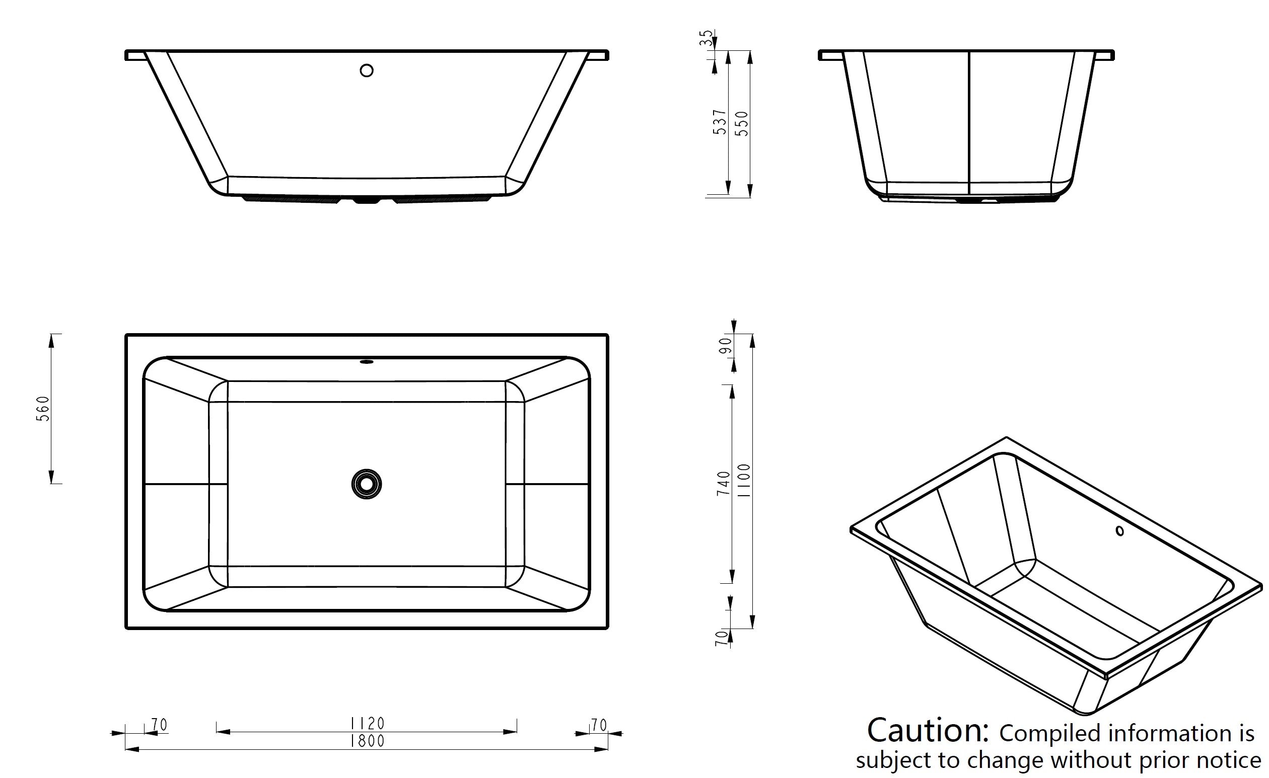 Technical diagram showing dimensions, plumbing, and pump specifications for the Broadway Quadrato 1800x1100mm Spa Bath.