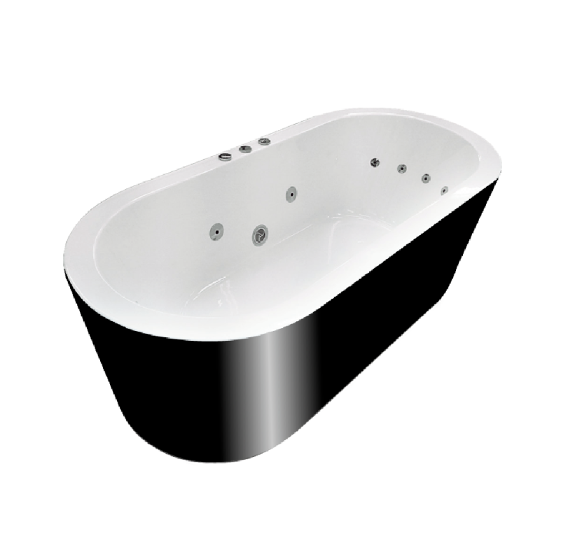Matt Black Broadway Redondo Oval 1700mm Freestanding Spa, showcasing the sleek acrylic finish.