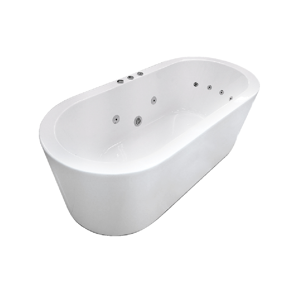 White Broadway Redondo Oval Freestanding Spa Bathtub with 12 hydro jets and integrated pump.