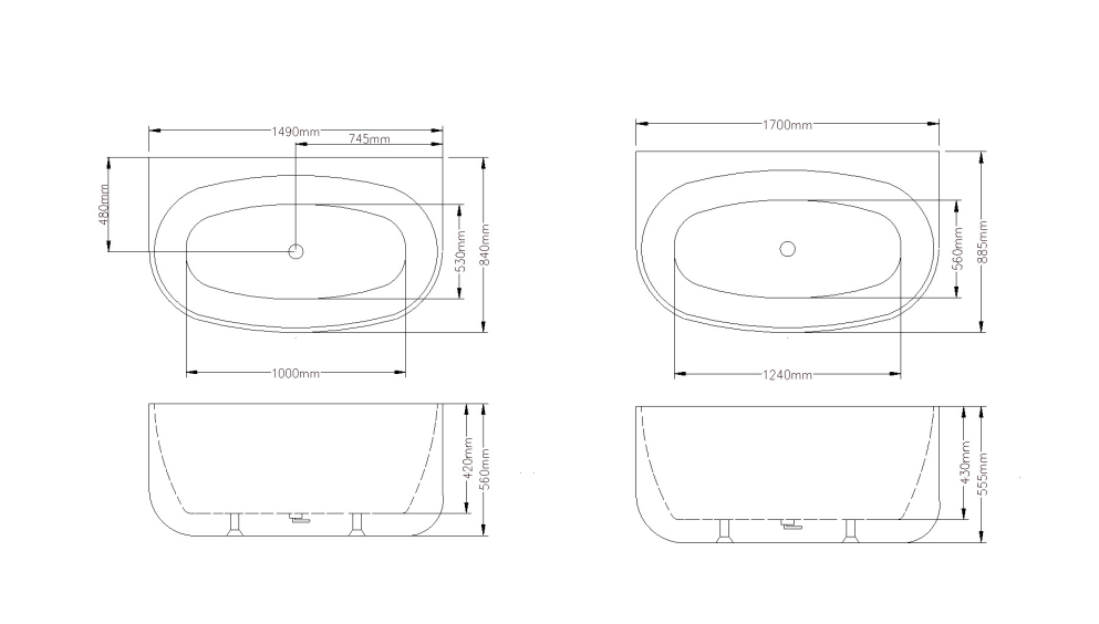 INFINITY Ethen Back-to-Wall Gloss White Freestanding Bathtub | 1490mm & 1700mm
