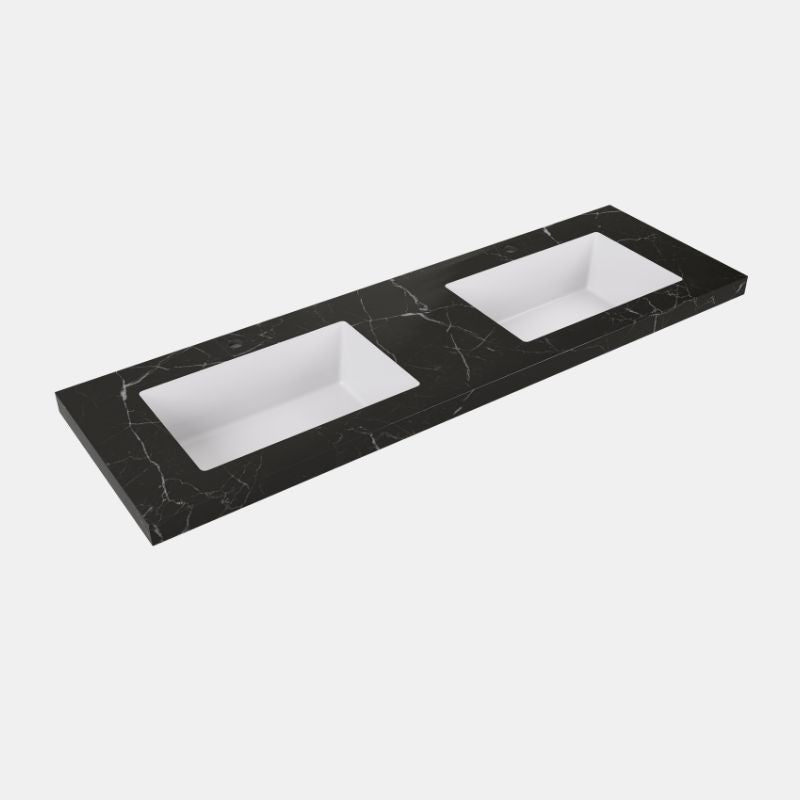 Calacatta Night Black Sintered Stone 1200mm Double Bowl Seamless Joined with Fine Ceramic Basin 1TH